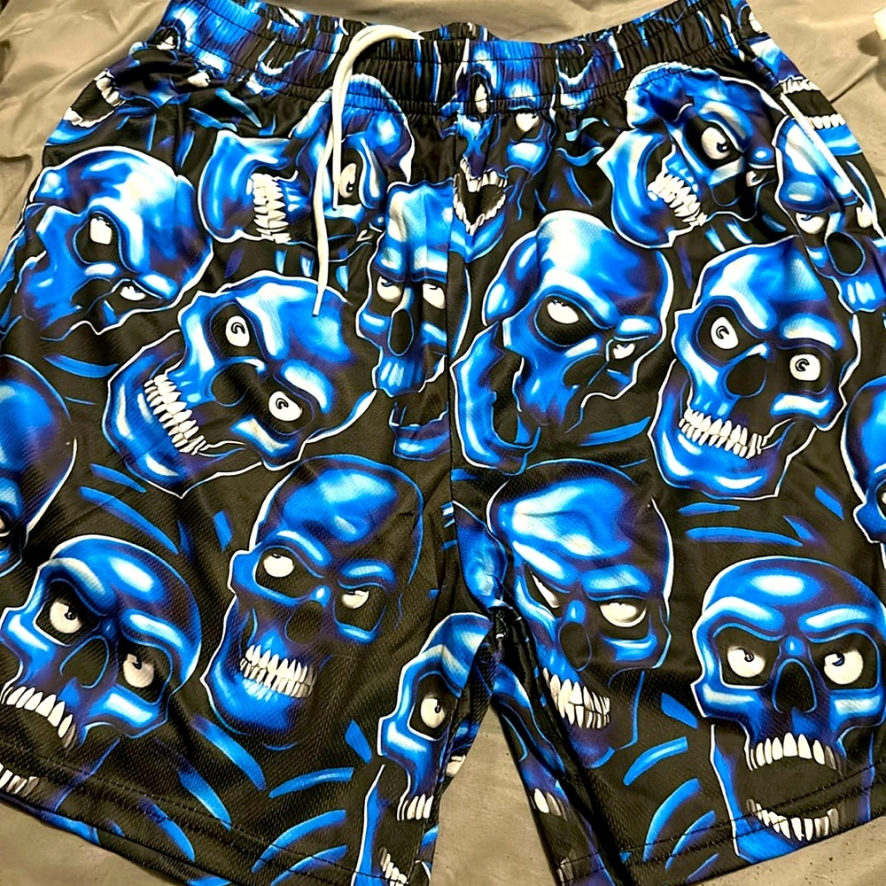 Blue Skull Head Print Shorts